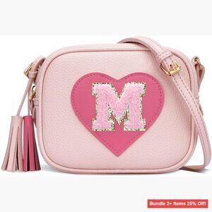 Vegan Leather Crossbody Bag with Tassel, Adjustable Strap, Heart Design